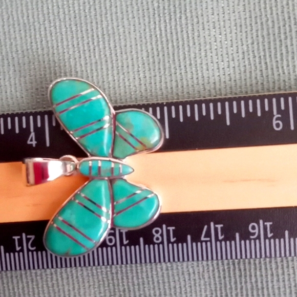 SANTA FE STYLE TURQUOISE BUTTERFLY PENDENT - Picture 6 of 7